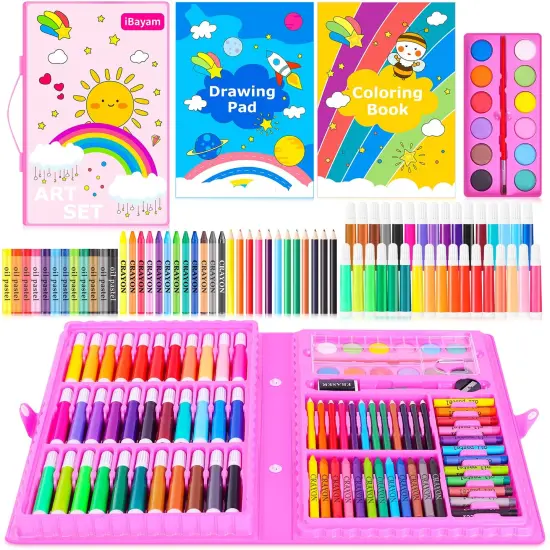 149 Pieces Drawing Kit Painting Art Set Art Kits Gifts Box, Arts and Crafts for Kids Girls Boys, with Coloring Book, Crayons, Pastels, Pencils, Watercolor Pens (Pink) {2}