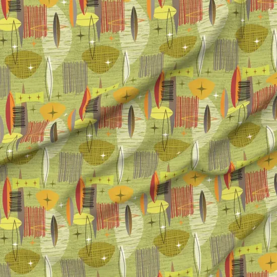 Various Fabrics by the Yard or Fat Quarter Mid Century Modern Graphic Green Vintage Retro Gold Atomic Custom Printed Fabric by Spoonflower {6}
