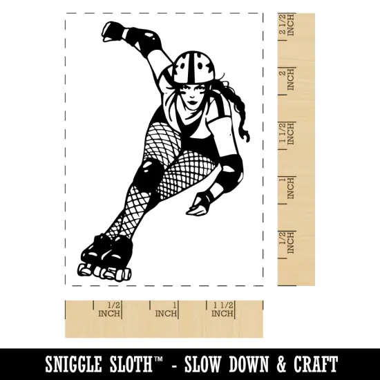 Roller Derby Girl Skates Skater Rectangle Rubber Stamp for Stamping Crafting {1}