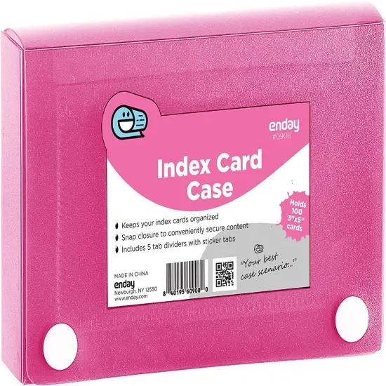Enday 3" X 5" Index Card Case Holds 5 Tab Dividers Pink {1}