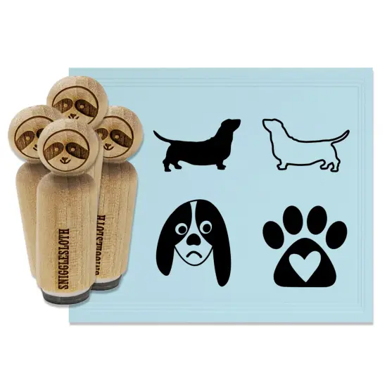 Basset Hound Dog Face Profile Paw Print Heart Love Rubber Stamp Set for Stamping Crafting Planners {7}