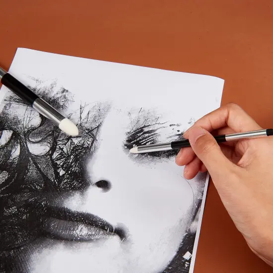 Kosiz 6 Pcs Blending Sponge Pen Double Headed Washable Rubbing Sponge Brush Sketch Wipe Reusable Blending Stump Drawing Art Blenders for School Student Artist Highlight Shadow Detail Correcting Tool {2}