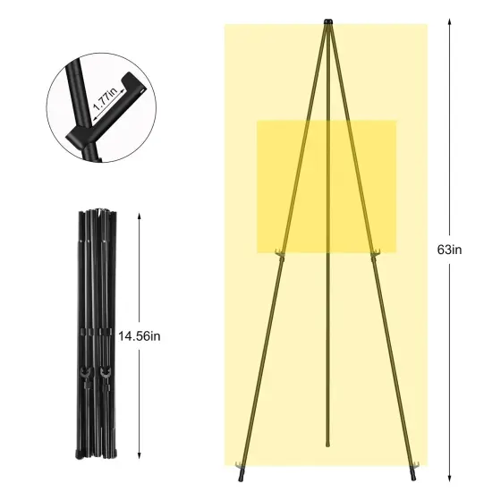 Display Black Easel Stand for Wedding Sign - Artist Instant Tripod Collapsible Portable Floor Easel for Posters- 63" Adjustable Easy Folding Metal Stand for Display Show, Arts, Painting {6}