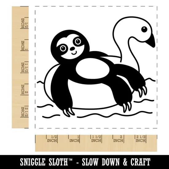 Sloth on Swan Pool Floaty Square Rubber Stamp for Stamping Crafting {1}