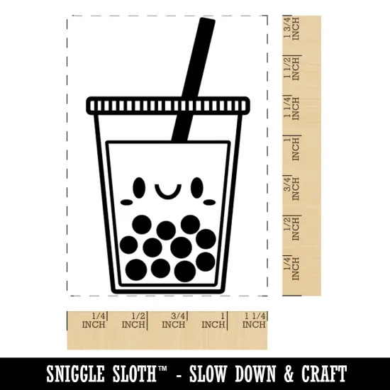 Happy Bubble Boba Milk Tea Rectangle Rubber Stamp for Stamping Crafting {1}