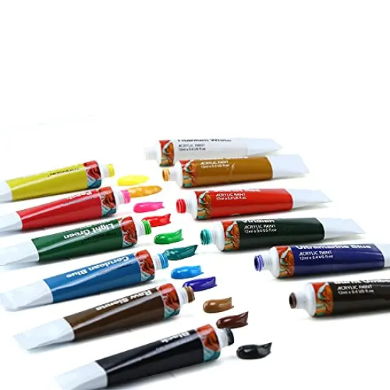 Acrylic Paint Set 12-Color with 3 Paint Brushes for Craft Canvas Rock Art Painting {1}