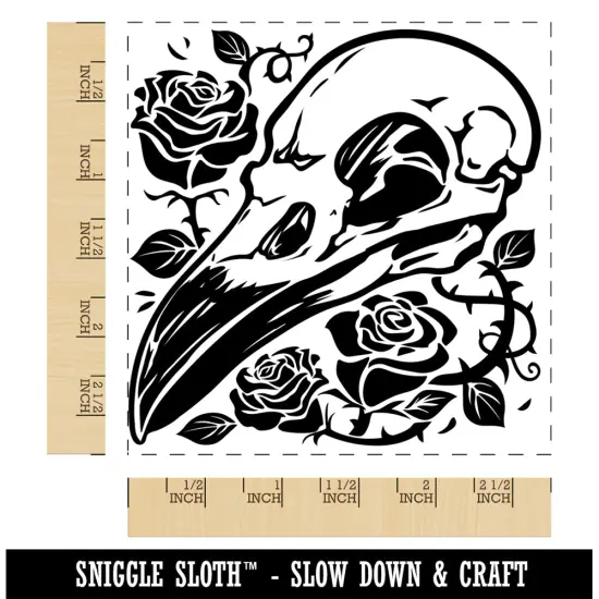 Crow Raven Bird Skull with Roses Square Rubber Stamp for Stamping Crafting {1}