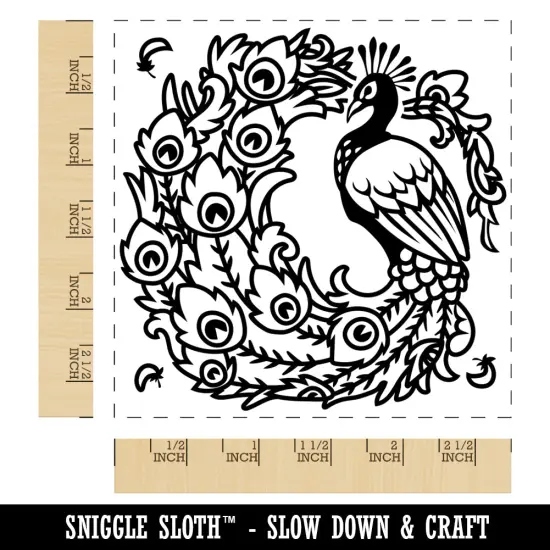 Elegant Peacock with Flowing Tail Feathers Square Rubber Stamp for Stamping Crafting {1}