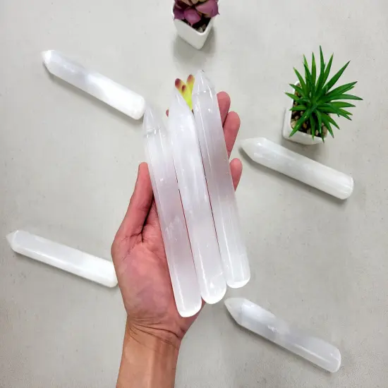 Polished Selenite Massage Wand with Pointy Tip {1}