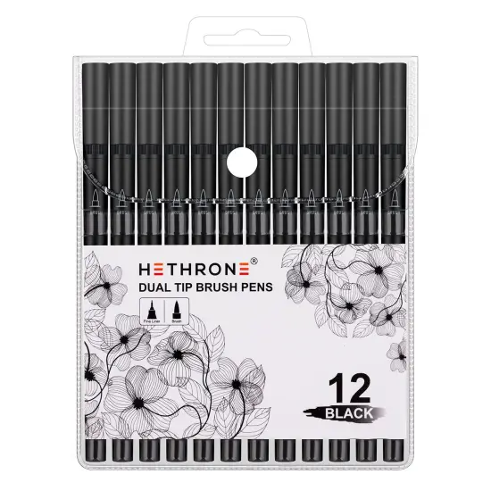 12 Pack Black Markers for Drawing - Marker Pens Brush Pens for Artists Felt Tip Pens Calligraphy Pens {3}