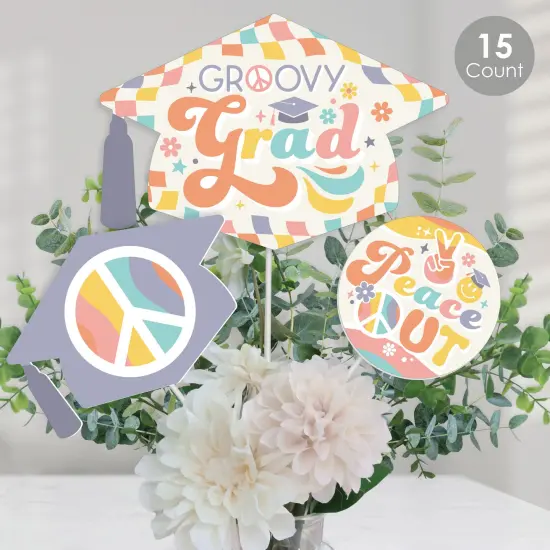 Big Dot of Happiness Groovy Grad - Hippie Graduation Party Centerpiece Sticks - Table Toppers - Set of 15 {1}