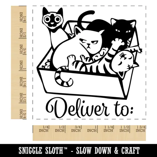 Box of Cats Kittens Deliver To Square Rubber Stamp for Stamping Crafting {1}