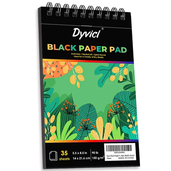35 Sheets , Black Paper Pad 5.5"x8.5" Sketch Book, (90 lb/150gsm), Spiral Black Sketchbook Drawing Paper for Pencil, Pastel, White Ink Gel Pen, Charcoal, Chalk, Metallic Marker, Paint Pen {2}