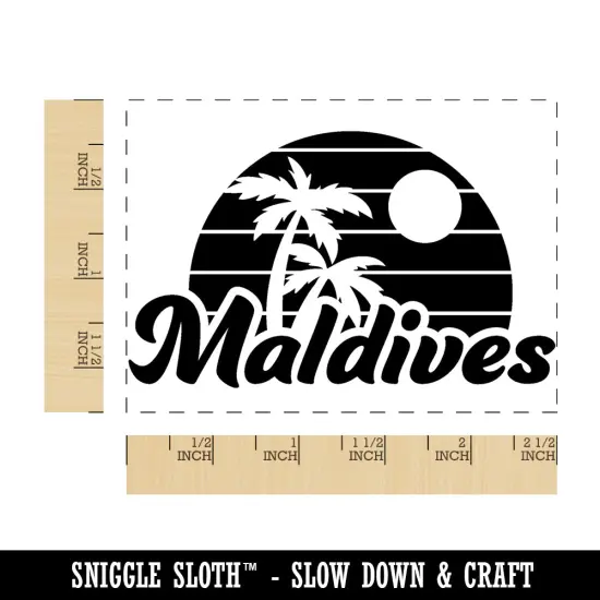 Maldives Destination Tropical Sunset with Palm Trees Rectangle Rubber Stamp for Stamping Crafting {1}