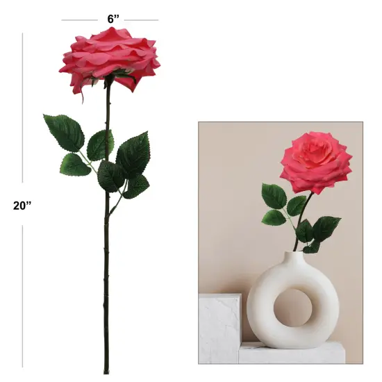 Vibrant 20" Fuchsia Open Rose Silk Flowers Set of 12 - Stunning 6" Diameter Lifelike Blossoms for Home D&eacute;cor, Weddings, and Special Occasions, Floral Home by Artificial Flowers {3}