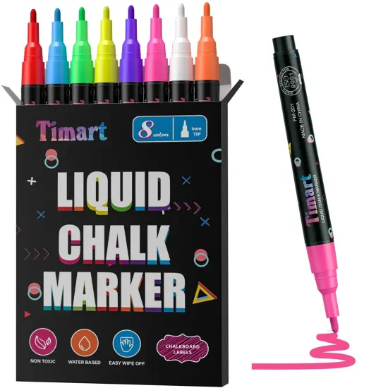 8 PackExtra Fine Tip Chalk Markers (1mm Point), Liquid Chalk Pens - Dry Erase Marker Pens for Blackboard, Chalkboards, Windows, Glass, Bistro, Cars, Signs, Chalkboard Labels Included {2}