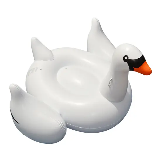 Swim Central 75" Inflatable White and Black Giant Swan Swimming Pool Ride-On Float Toy {1}