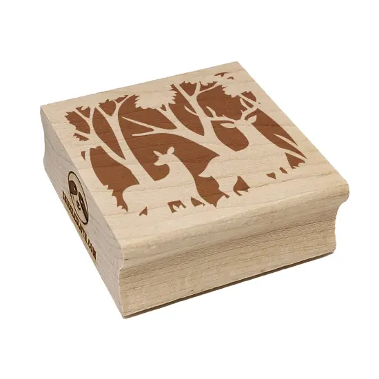 Pair of Deer Silhouette in Forest Square Rubber Stamp for Stamping Crafting {7}