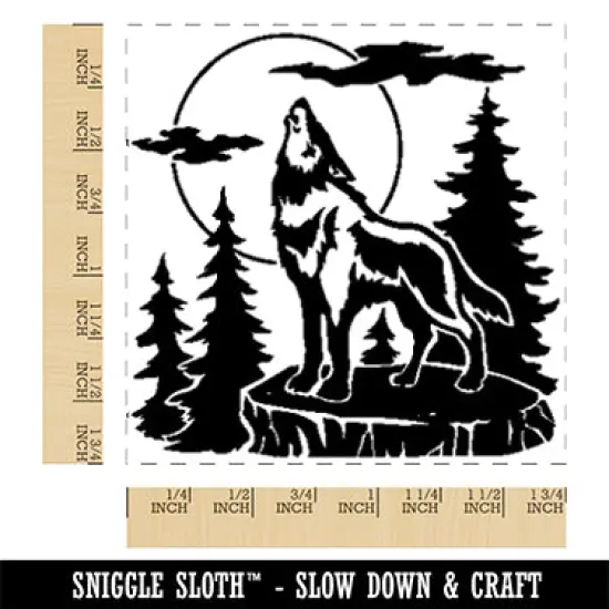 Wild Wolf Howling At the Moon in Forest Square Rubber Stamp for Stamping Crafting {1}