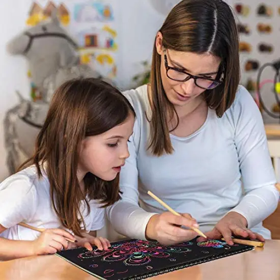 12 Pieces of Set , 4 pck Scratch Arts Drawing Notebook for Kids Drawing Pad, Large Rainbow Scratch Drawing Paper Set for Kids Art Supplies (with 4 Wooden Stylus & 4 Drawing Stencils) {3}