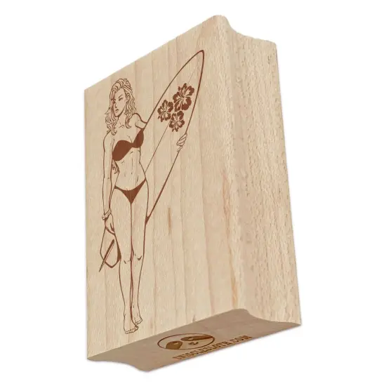 Surfer Woman Beach Surf Board Rectangle Rubber Stamp for Stamping Crafting {7}