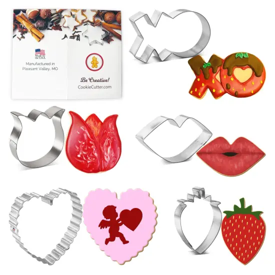 CookieCutter.com Valentine 5 Piece Set Sizes 3.25 in to 4.25 in Tin Plate Steel Handmade in USA {1}