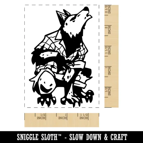 Crouched Howling Werewolf Monster Rectangle Rubber Stamp for Stamping Crafting {1}