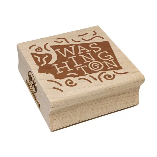Washington State with Text Swirls Square Rubber Stamp for Stamping Crafting {2}