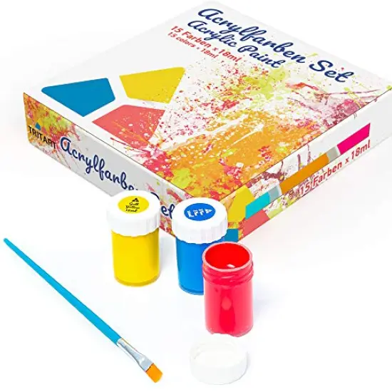 15 Pieces Acrylic Paint Set - 0.6oz Paints for Canvas Painting & Artists Painting Supplies - Acrylic Paint Set for Adults and Kids with Free Brush {4}