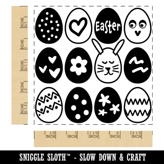 Decorated Easter Eggs Fun Square Rubber Stamp for Stamping Crafting {1}