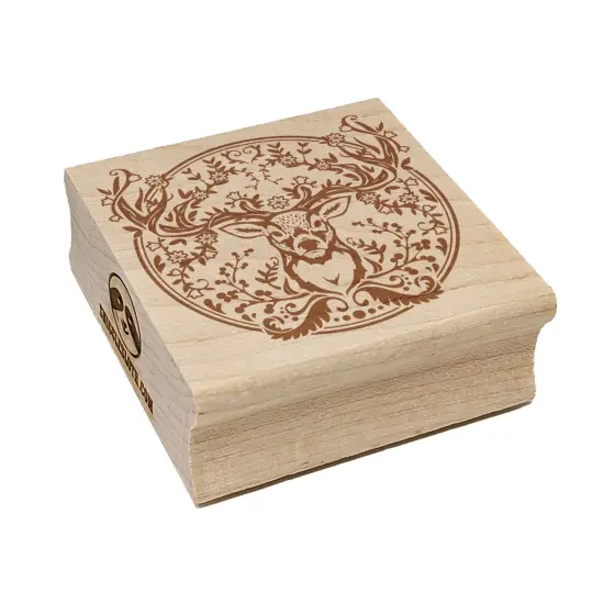 Regal Floral Wreath Deer Buck Head with Flower Antlers Square Rubber Stamp for Stamping Crafting {7}