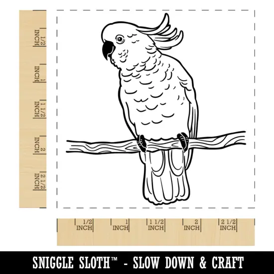 Sulphur-Crested Cockatoo Parrot on a Branch Square Rubber Stamp for Stamping Crafting {1}