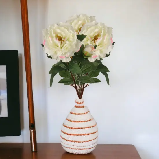 Cream Pink Peony Spray - 12-Pack with Silk Foliage & Lifelike Blooms, Perfect for Floral Arrangements, Home & Event D&eacute;cor - All-Season Elegance, Floral Home by Artificial Flowers {4}