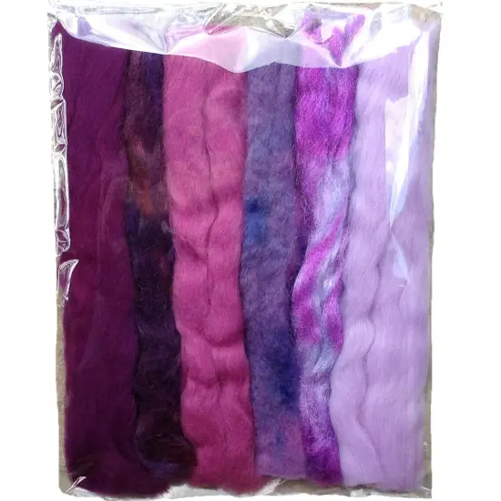 Multi Fiber Sampler - Super soft merino roving, hand dyed BFL wool & sparkling Firestar for felting, spinning, doll making All 4 {3}