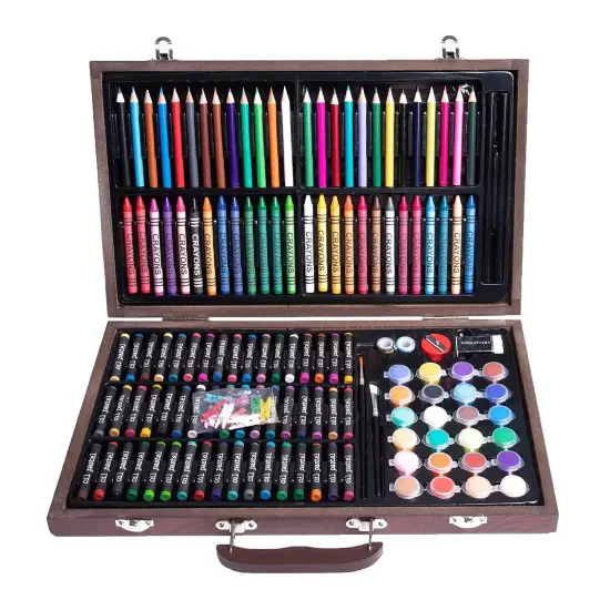 145 Pieces Deluxe Art Set in Portable Wooden Box Drawing Kit Set with Oil Pastels, Crayons, Colored Pencils, Watercolor Cakes, Brushes, Wooden Case Art Supplies (Wooden) {2}