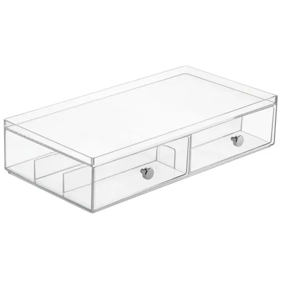 mDesign Wide Plastic Stackable Glasses Organizer Box with 2 Drawers {4}