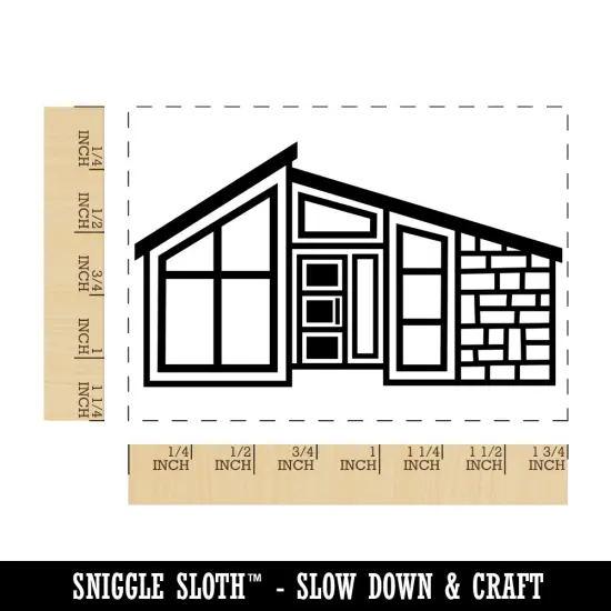 Mid Century Modern House Rectangle Rubber Stamp for Stamping Crafting {1}