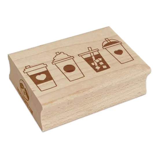 Sweet Coffee Lover Drinks Hot Iced Frozen Whipped Cream Rectangle Rubber Stamp for Stamping Crafting {7}