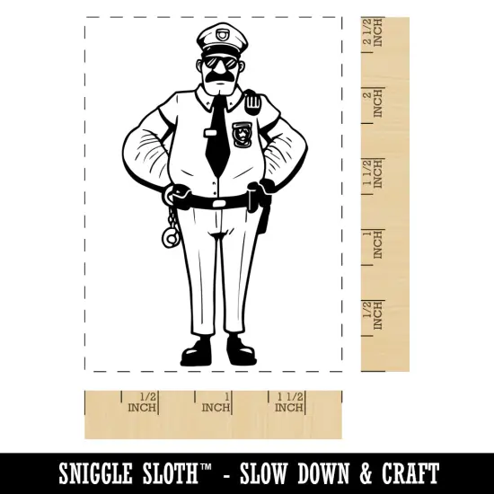 Serious Police Officer Cop Standing with Hands on Hips Rectangle Rubber Stamp for Stamping Crafting {1}