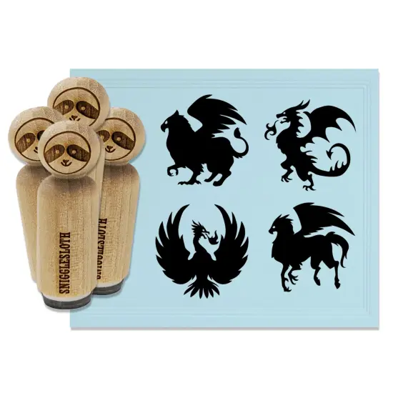 Mythical Creature Silhouettes Griffin Dragon Hippogriff Phoenix Rubber Stamp Set for Stamping Crafting Planners {2}