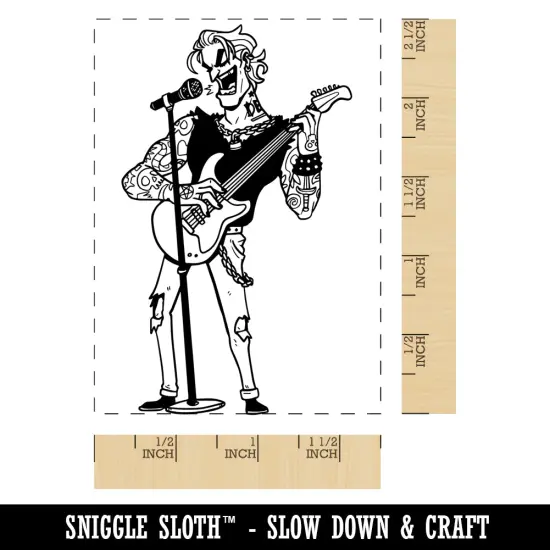 Musician Rockstar Singer with Guitar Rectangle Rubber Stamp for Stamping Crafting {1}