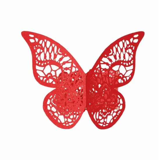 12 Laser Cut Butterfly Napkin Rings Red {1}
