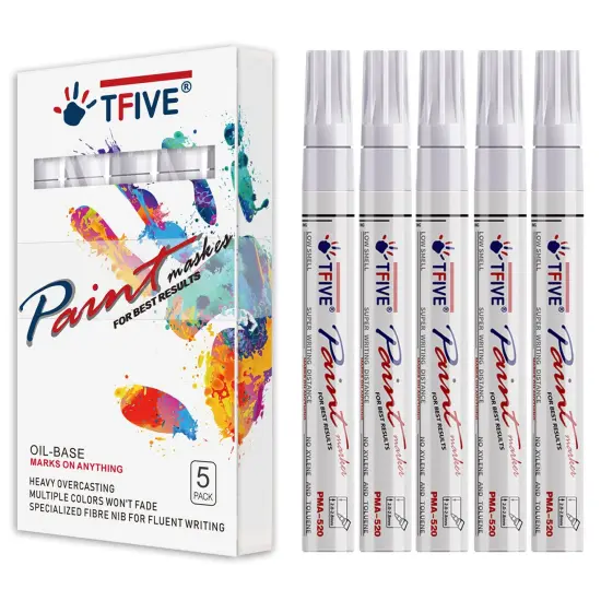5 Pack Oil Based Permanent Marker Pen, Medium Tip, Waterproof & Quick Dry, for Office, Art projects, Rock Painting, Ceramic, Glass, Wood, Plastic, Metal, Canvas {2}