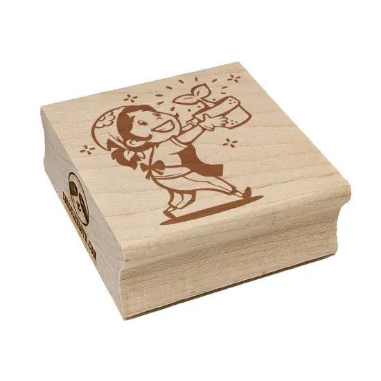 Proud Gardening Gardener Girl with Potted Plant Square Rubber Stamp for Stamping Crafting {7}