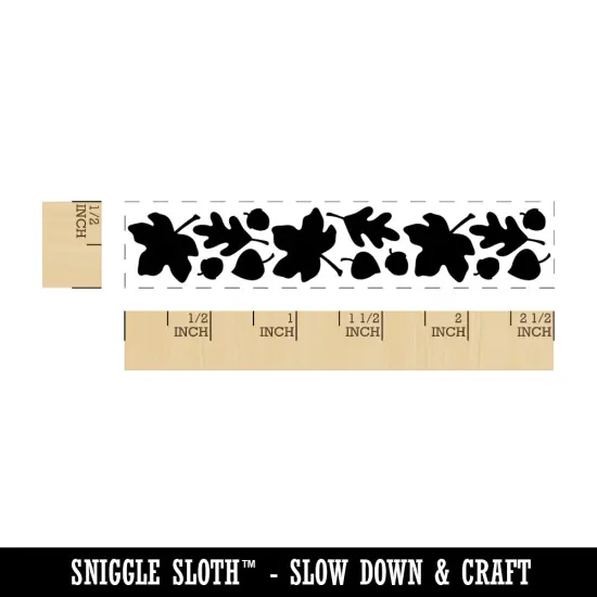 Fall Leaf Border Oak Maple Leaves Acorns Rectangle Rubber Stamp for Stamping Crafting {1}