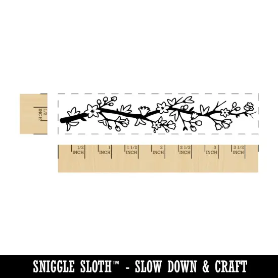 Tree Branch with Flowers Leaves and Buds Rectangle Rubber Stamp for Stamping Crafting {1}