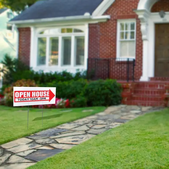 COSCO Sign and Stake Kit, OPEN HOUSE, 6" x 17", Dual Side Printing, Corrugated Plastic Sign and Metal H-Stake, 1 set {3}