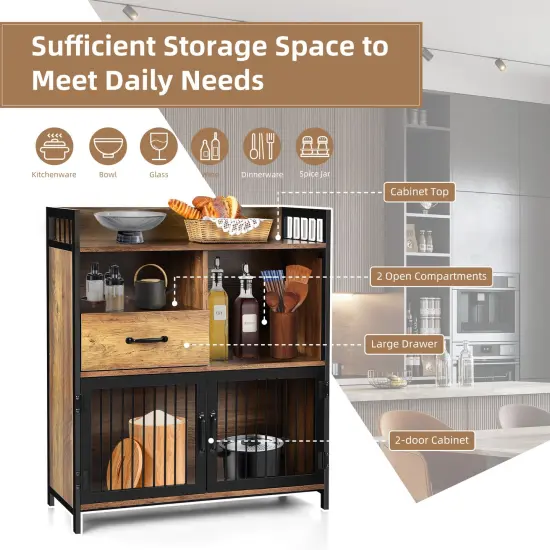 Buffet Cabinet with Drawer and Wood Storage Shelf for Kitchen-Rustic Brown {3}