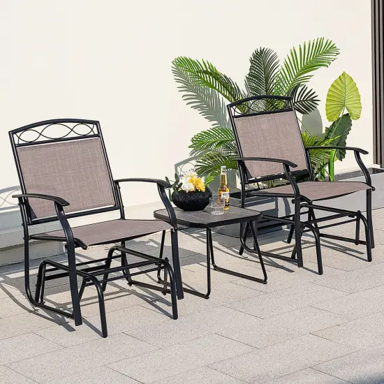 Set of 2 Outdoor Metal Glider Armchairs with Weather-resistant Fabric {1}