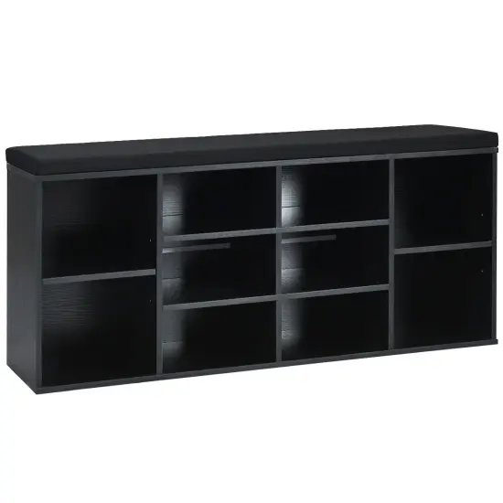 10-Cube Organizer Entryway Padded Shoe Storage Bench Black {3}